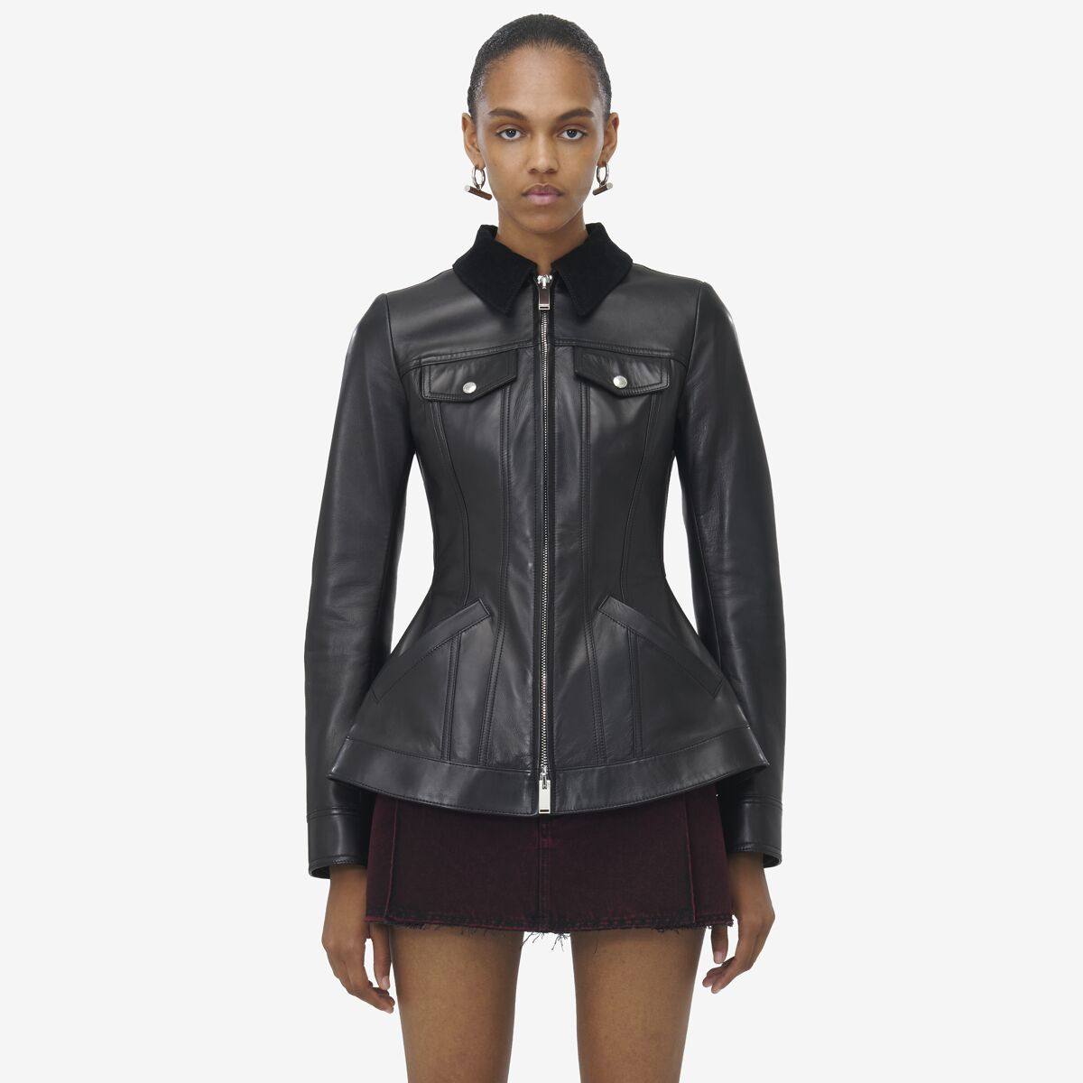 ALEXANDER MCQUEEN - Peplum Leather Jacket - Item 818152Q5AO41000